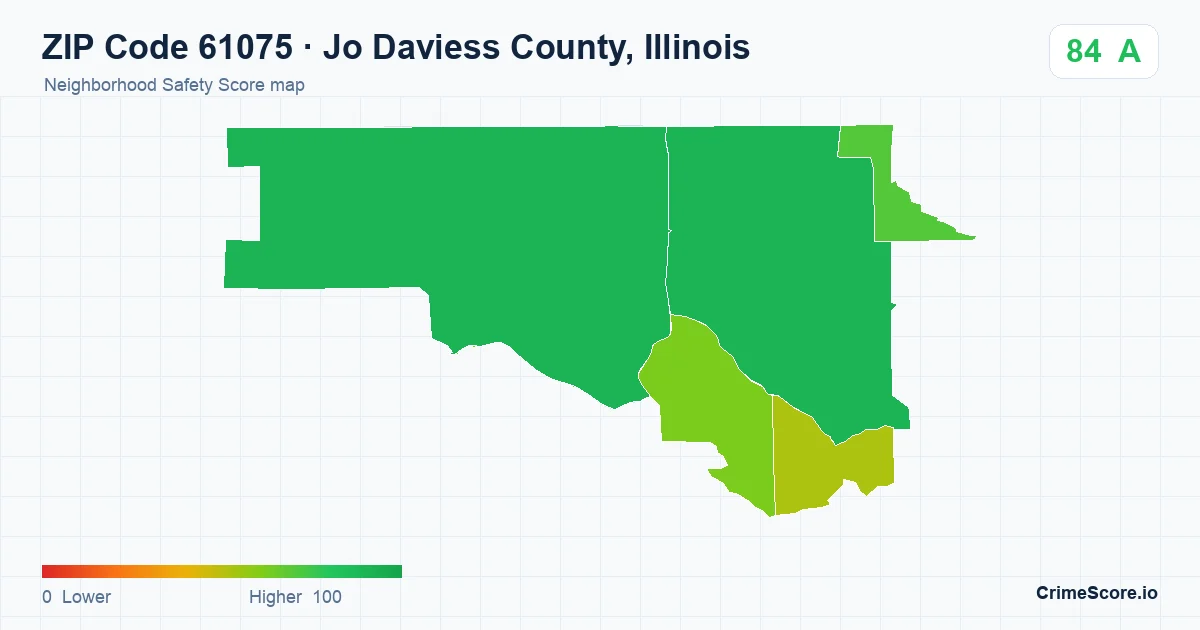 ZIP Code 61075 in Jo Daviess County, Illinois neighborhood Safety Score map