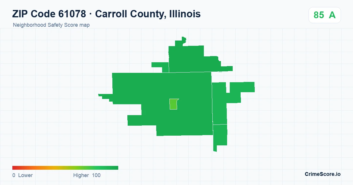 ZIP Code 61078 in Carroll County, Illinois neighborhood Safety Score map