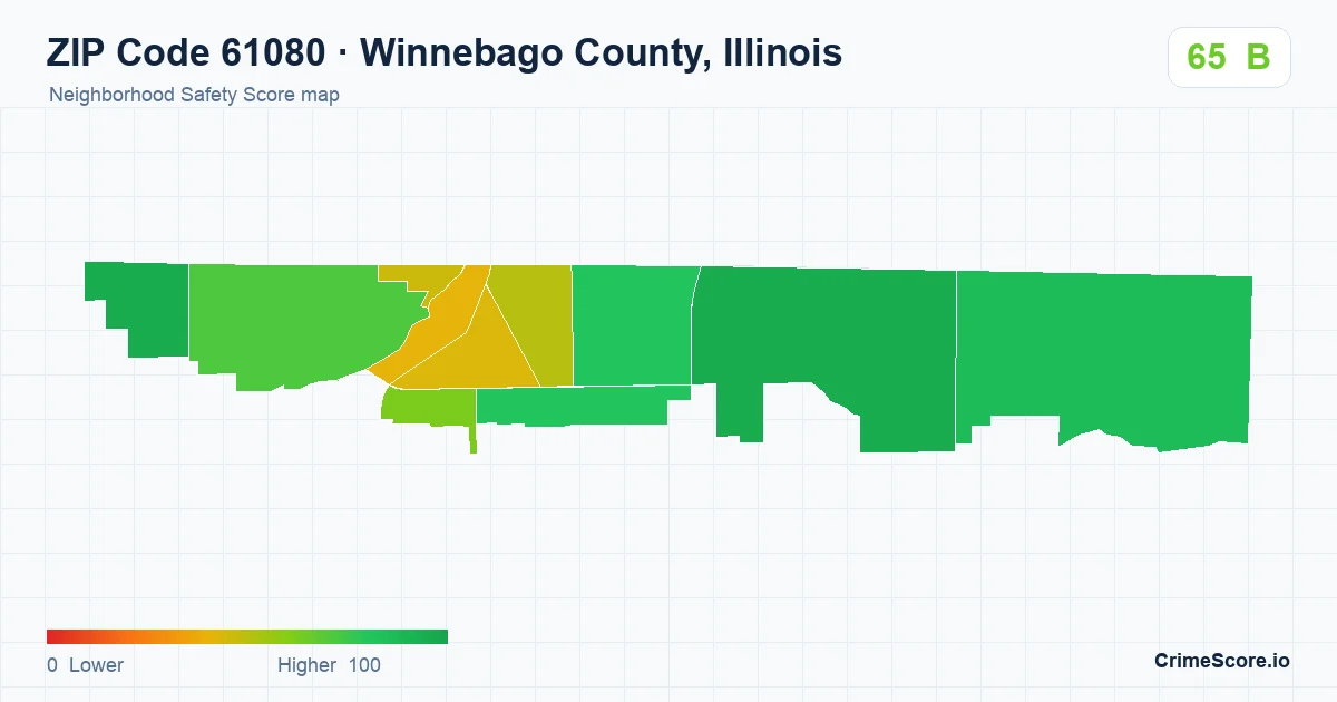 ZIP Code 61080 in Winnebago County, Illinois neighborhood Safety Score map
