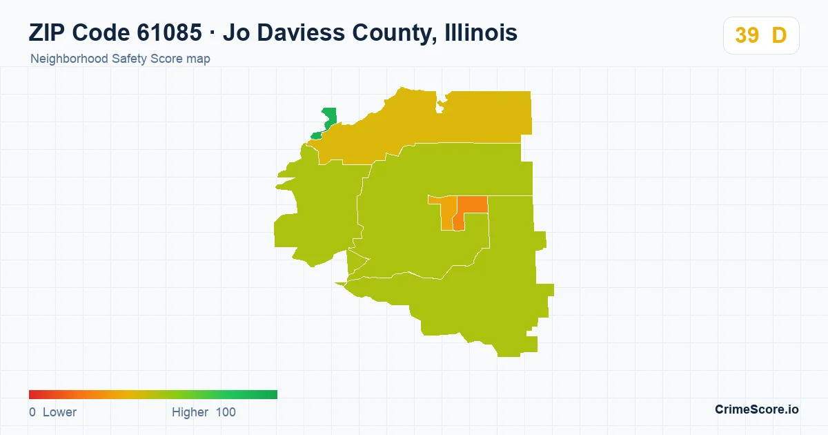 ZIP Code 61085 in Jo Daviess County, Illinois neighborhood Safety Score map
