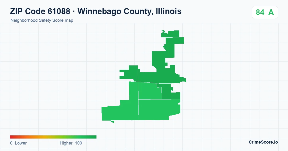 ZIP Code 61088 in Winnebago County, Illinois neighborhood Safety Score map