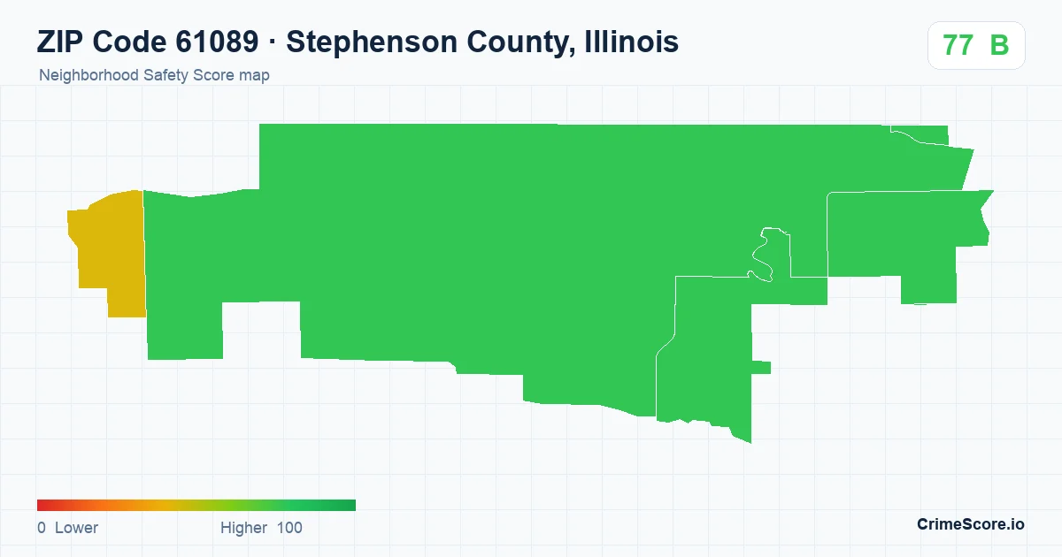 ZIP Code 61089 in Stephenson County, Illinois neighborhood Safety Score map