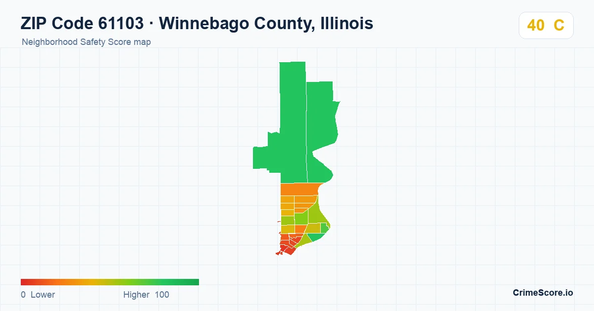ZIP Code 61103 in Winnebago County, Illinois neighborhood Safety Score map