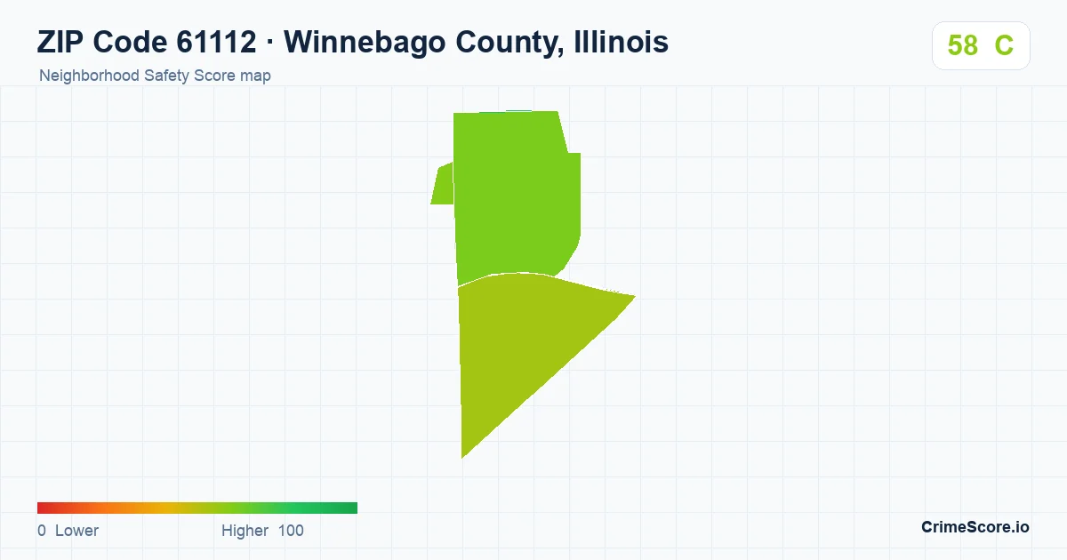 ZIP Code 61112 in Winnebago County, Illinois neighborhood Safety Score map