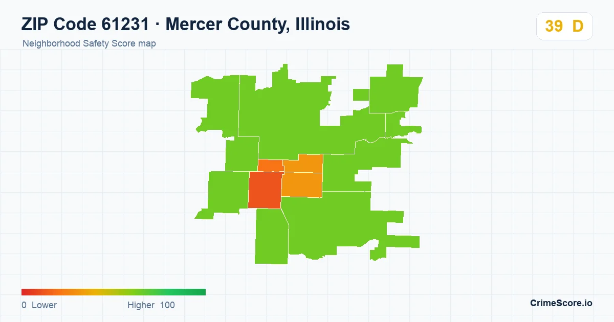ZIP Code 61231 in Mercer County, Illinois neighborhood Safety Score map
