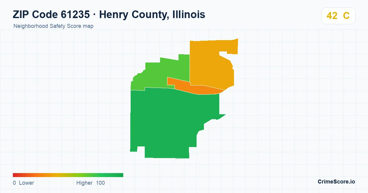 ZIP Code 61235 in Henry County, Illinois neighborhood Safety Score map