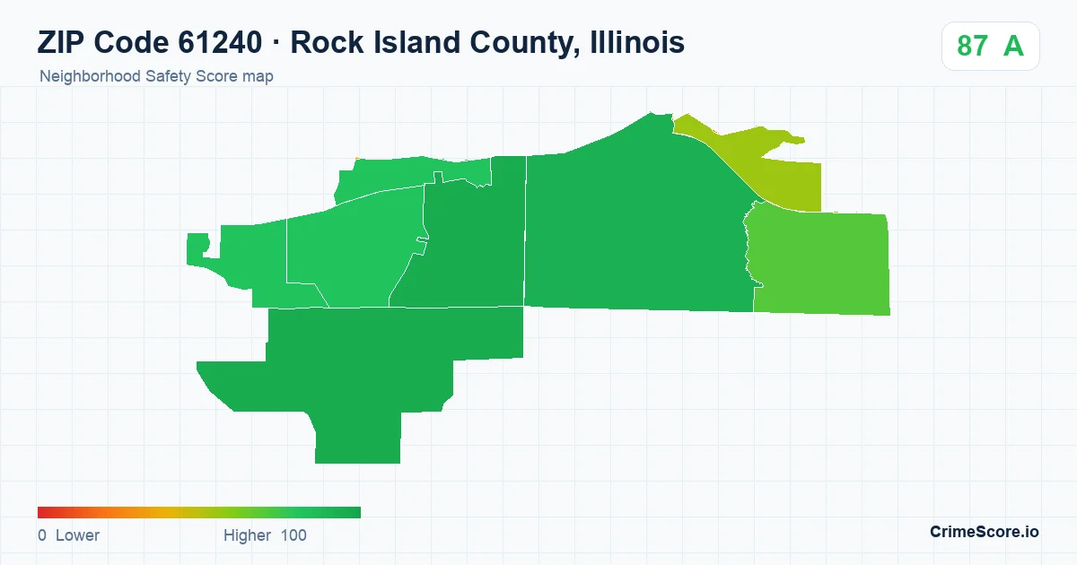 ZIP Code 61240 in Rock Island County, Illinois neighborhood Safety Score map