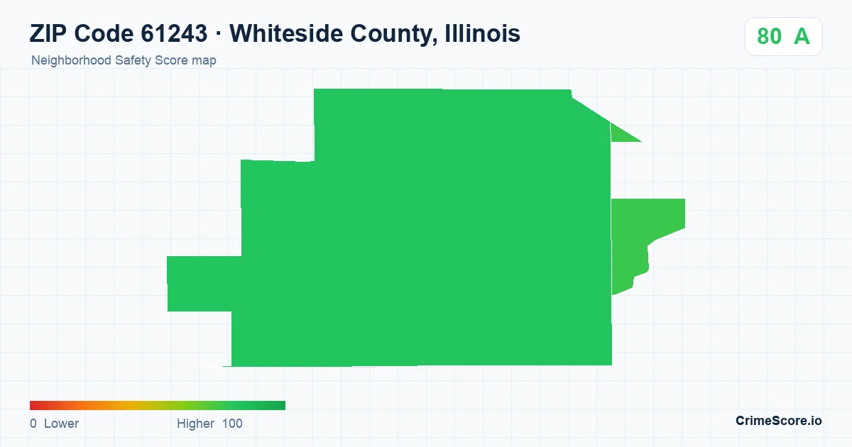 ZIP Code 61243 in Whiteside County, Illinois neighborhood Safety Score map
