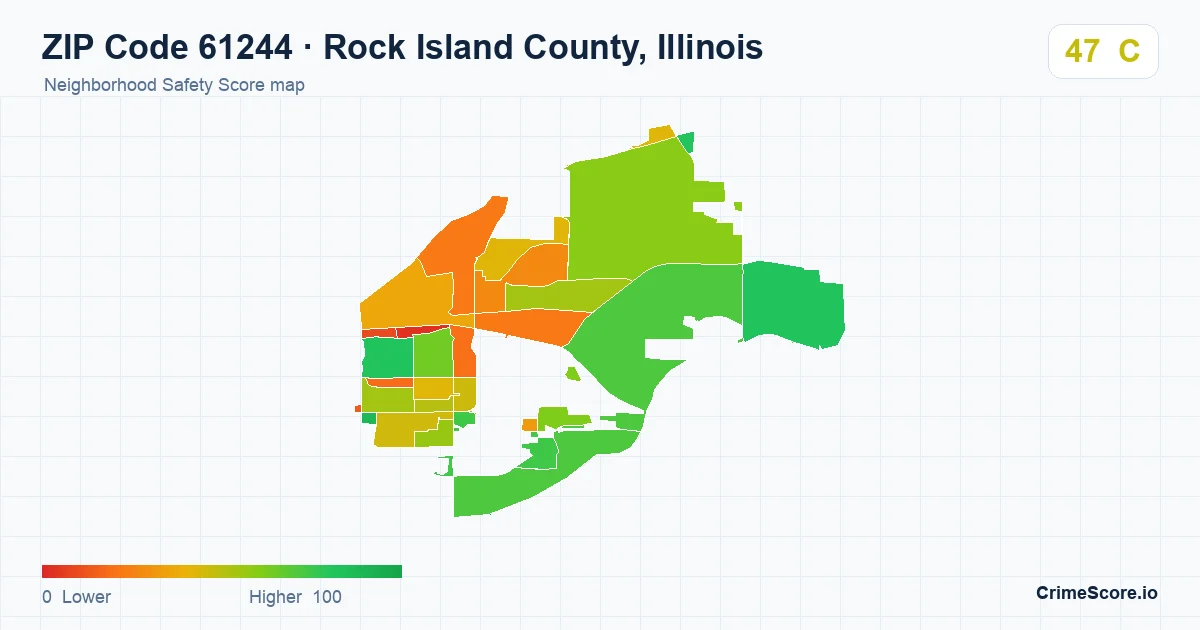 ZIP Code 61244 in Rock Island County, Illinois neighborhood Safety Score map