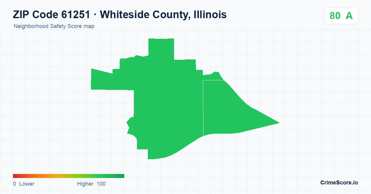 ZIP Code 61251 in Whiteside County, Illinois neighborhood Safety Score map