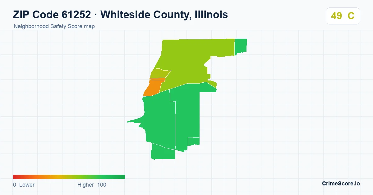 ZIP Code 61252 in Whiteside County, Illinois neighborhood Safety Score map