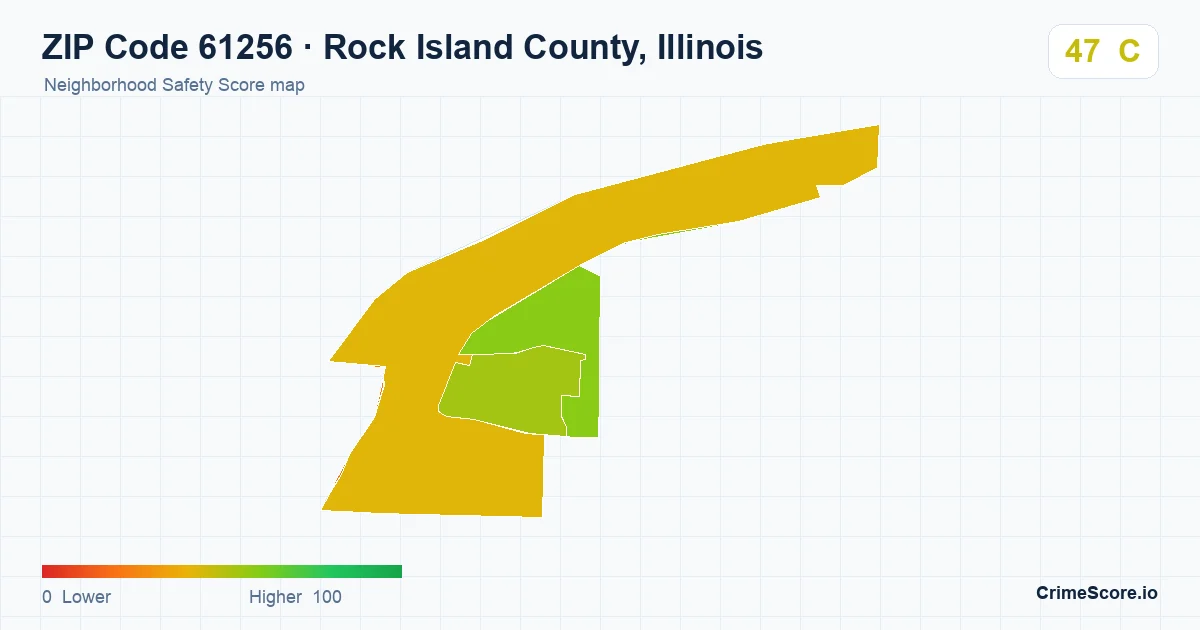 ZIP Code 61256 in Rock Island County, Illinois neighborhood Safety Score map