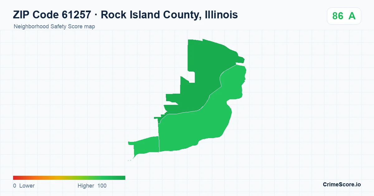 ZIP Code 61257 in Rock Island County, Illinois neighborhood Safety Score map