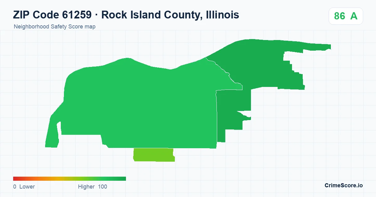 ZIP Code 61259 in Rock Island County, Illinois neighborhood Safety Score map