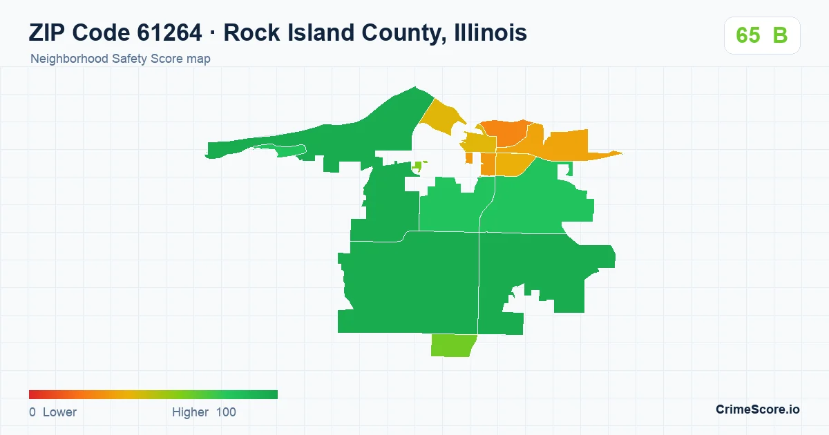 ZIP Code 61264 in Rock Island County, Illinois neighborhood Safety Score map
