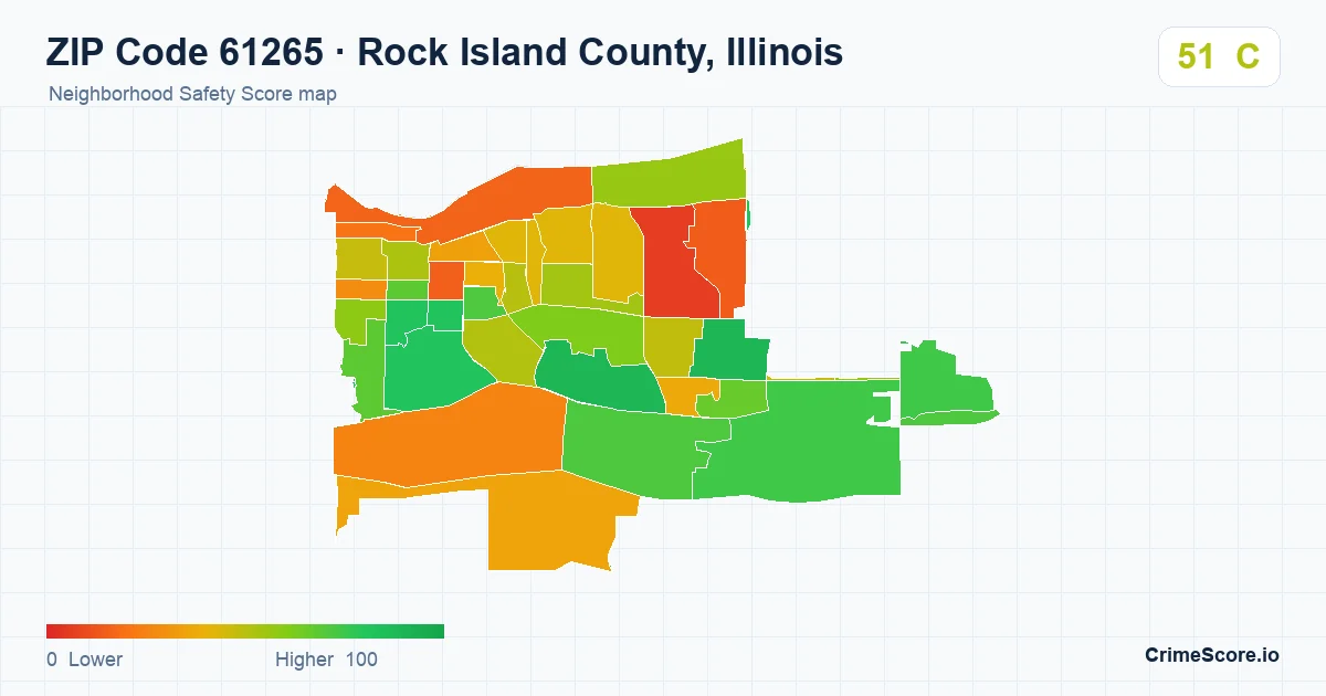 ZIP Code 61265 in Rock Island County, Illinois neighborhood Safety Score map