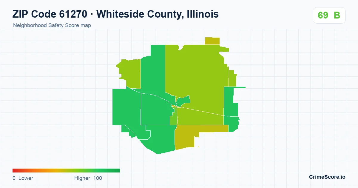 ZIP Code 61270 in Whiteside County, Illinois neighborhood Safety Score map