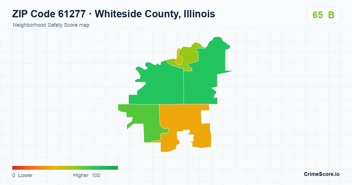 ZIP Code 61277 in Whiteside County, Illinois neighborhood Safety Score map