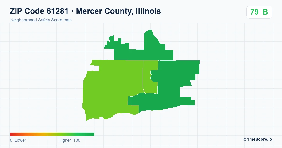 ZIP Code 61281 in Mercer County, Illinois neighborhood Safety Score map