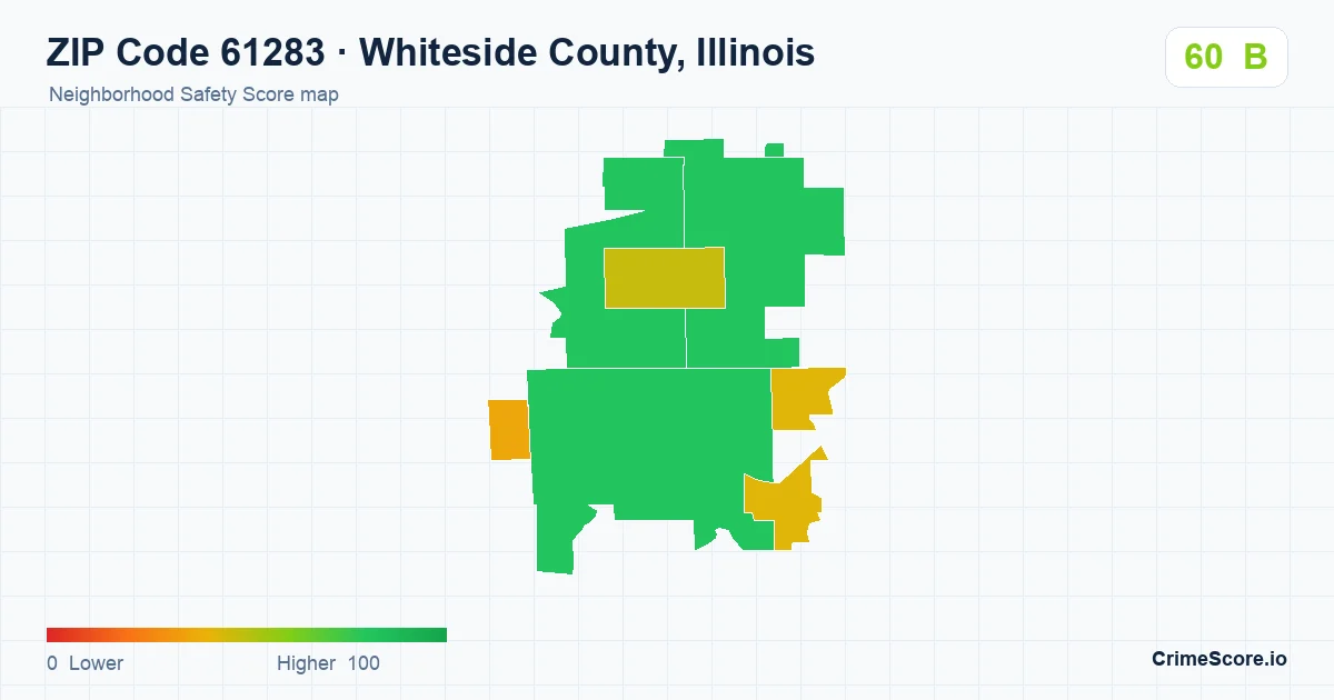 ZIP Code 61283 in Whiteside County, Illinois neighborhood Safety Score map