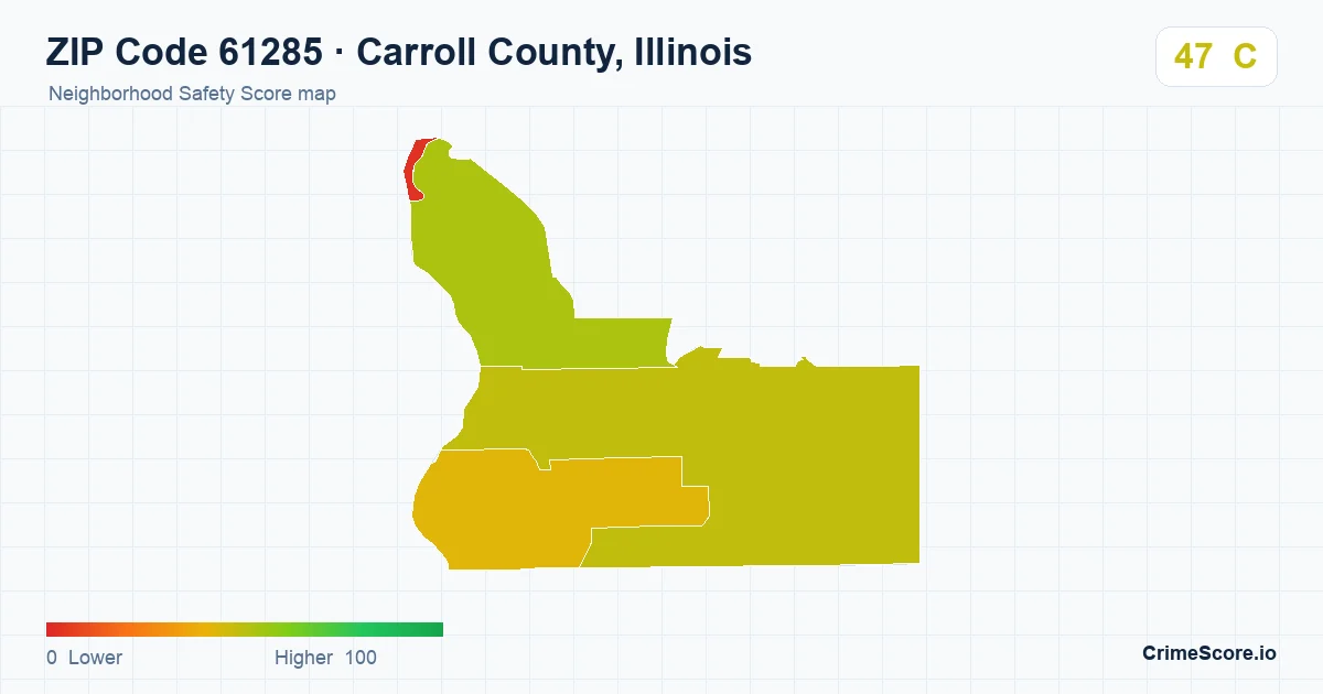 ZIP Code 61285 in Carroll County, Illinois neighborhood Safety Score map