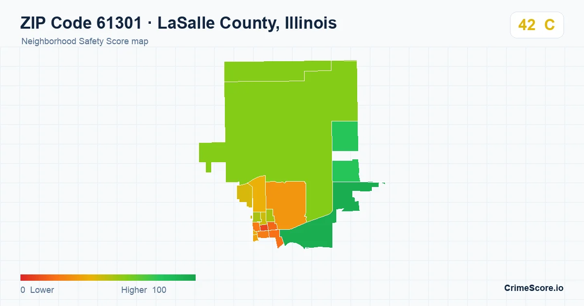 ZIP Code 61301 in LaSalle County, Illinois neighborhood Safety Score map
