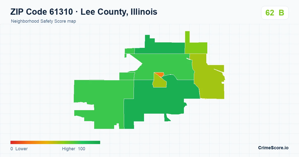 ZIP Code 61310 in Lee County, Illinois neighborhood Safety Score map