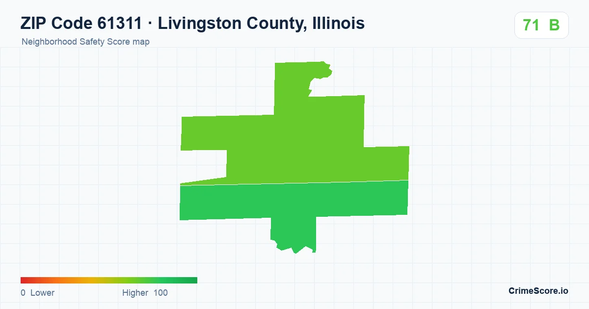 ZIP Code 61311 in Livingston County, Illinois neighborhood Safety Score map