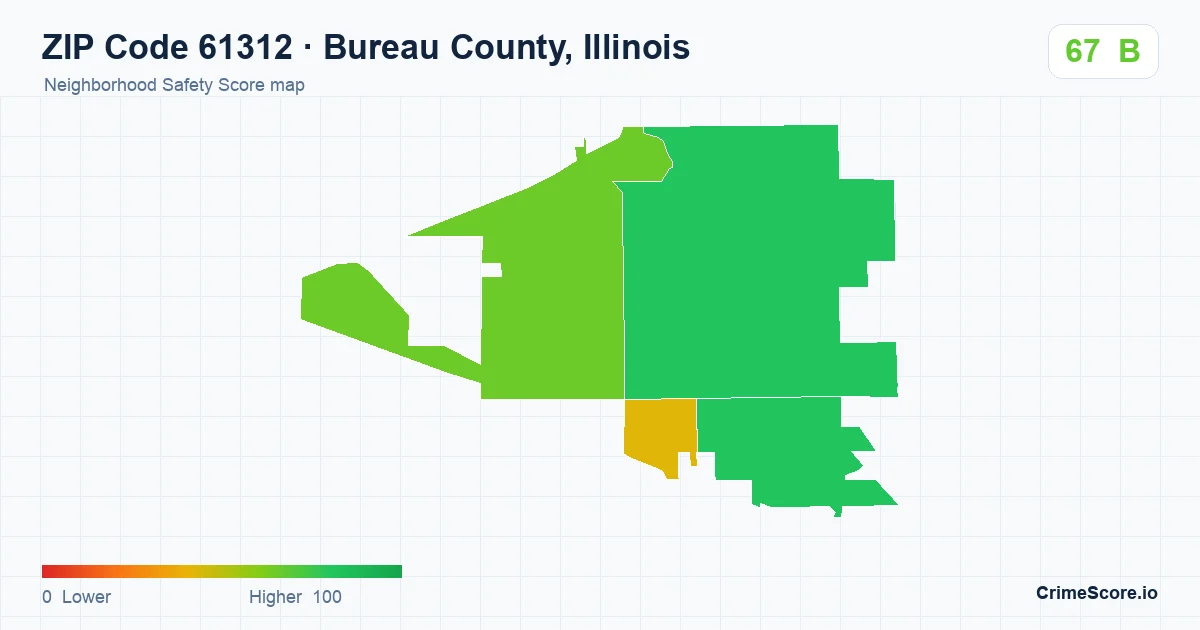 ZIP Code 61312 in Bureau County, Illinois neighborhood Safety Score map