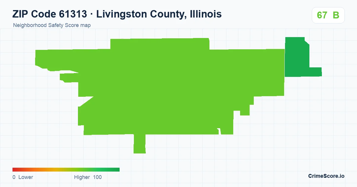 ZIP Code 61313 in Livingston County, Illinois neighborhood Safety Score map