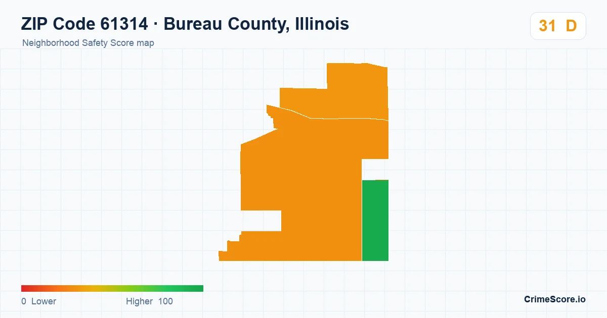 ZIP Code 61314 in Bureau County, Illinois neighborhood Safety Score map