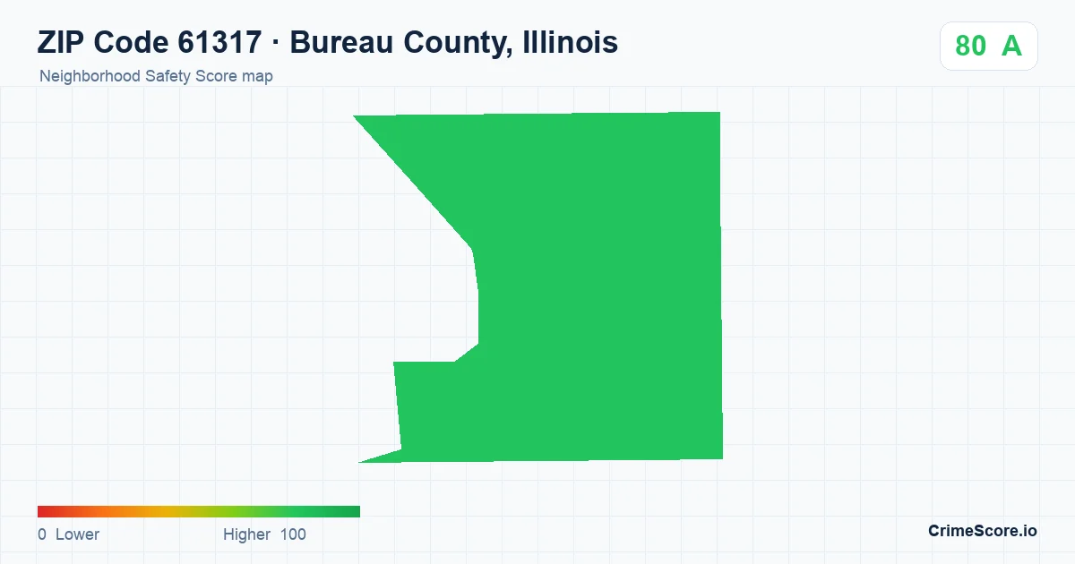 ZIP Code 61317 in Bureau County, Illinois neighborhood Safety Score map