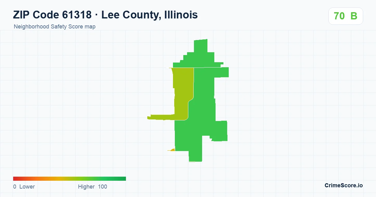 ZIP Code 61318 in Lee County, Illinois neighborhood Safety Score map