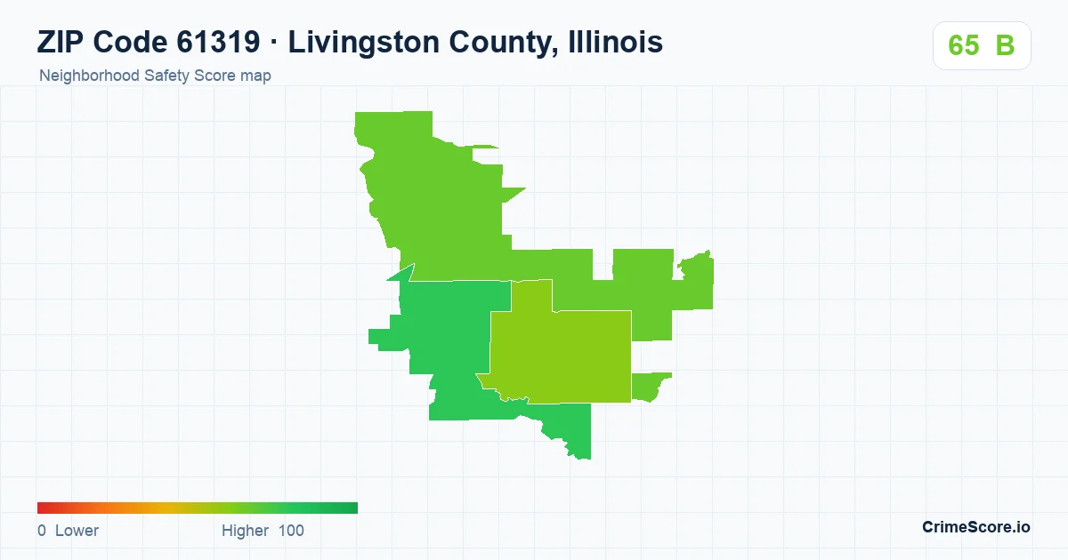 ZIP Code 61319 in Livingston County, Illinois neighborhood Safety Score map
