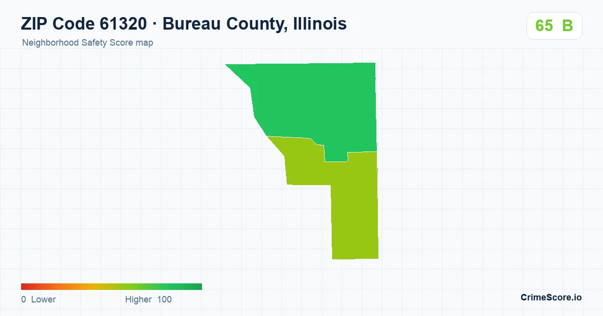 ZIP Code 61320 in Bureau County, Illinois neighborhood Safety Score map