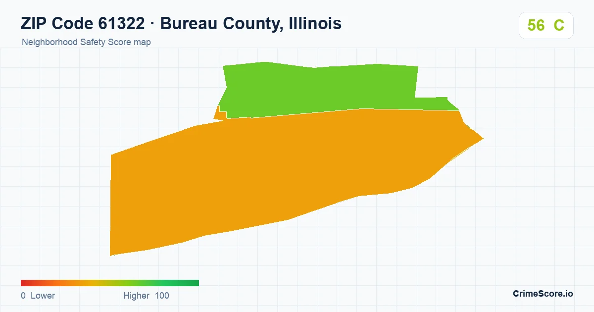 ZIP Code 61322 in Bureau County, Illinois neighborhood Safety Score map