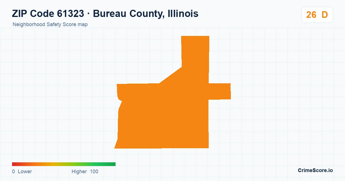 ZIP Code 61323 in Bureau County, Illinois neighborhood Safety Score map