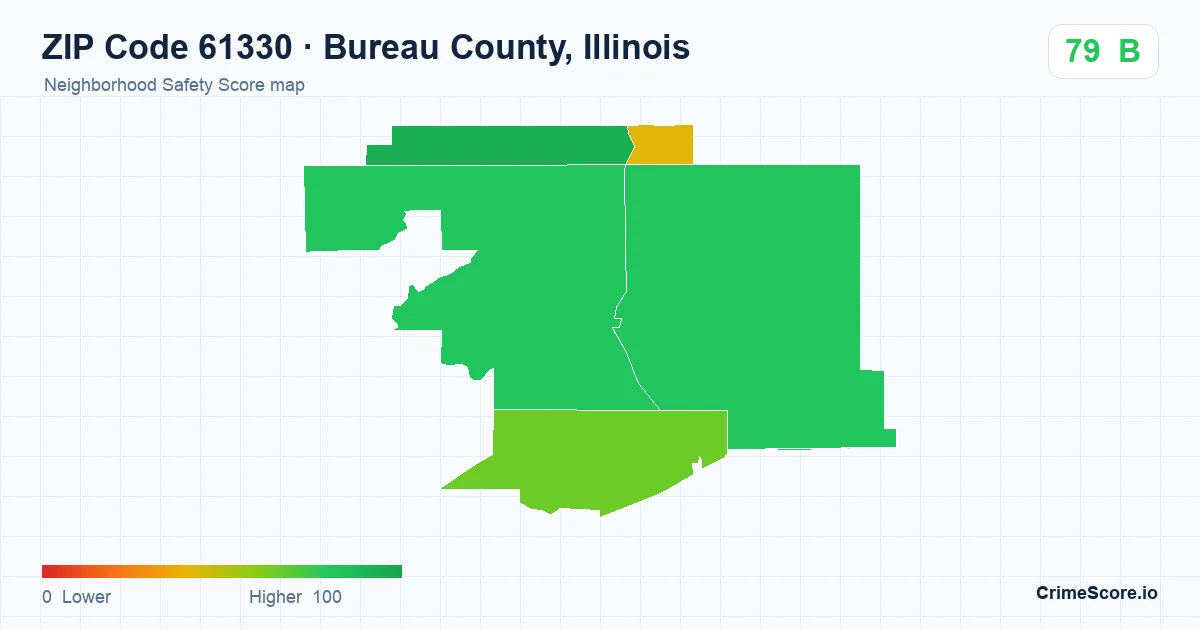 ZIP Code 61330 in Bureau County, Illinois neighborhood Safety Score map