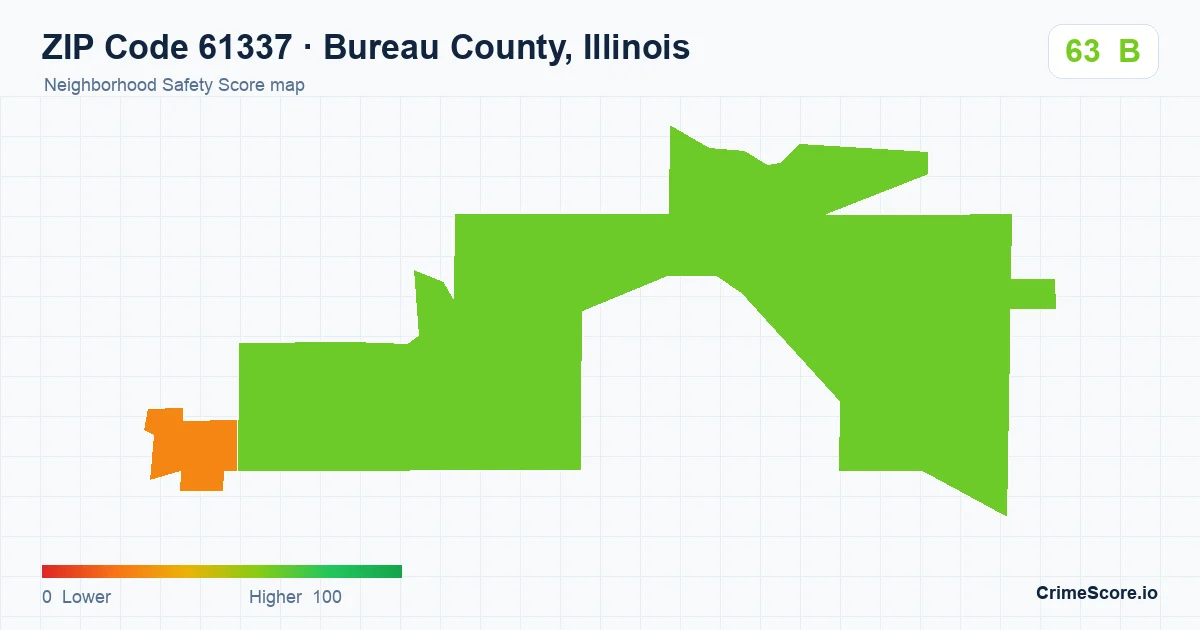 ZIP Code 61337 in Bureau County, Illinois neighborhood Safety Score map