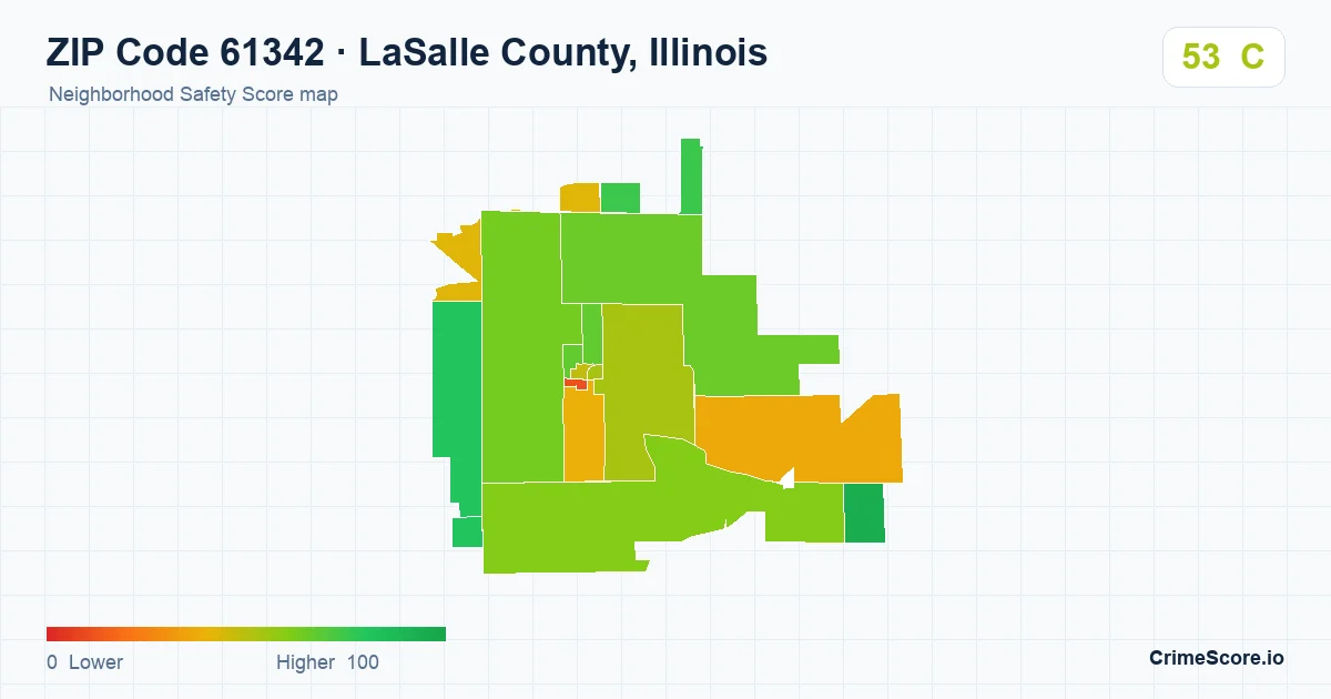 ZIP Code 61342 in LaSalle County, Illinois neighborhood Safety Score map
