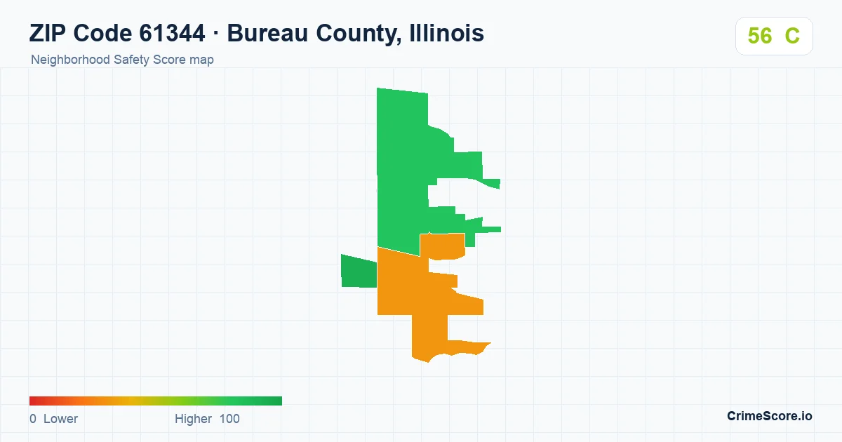 ZIP Code 61344 in Bureau County, Illinois neighborhood Safety Score map