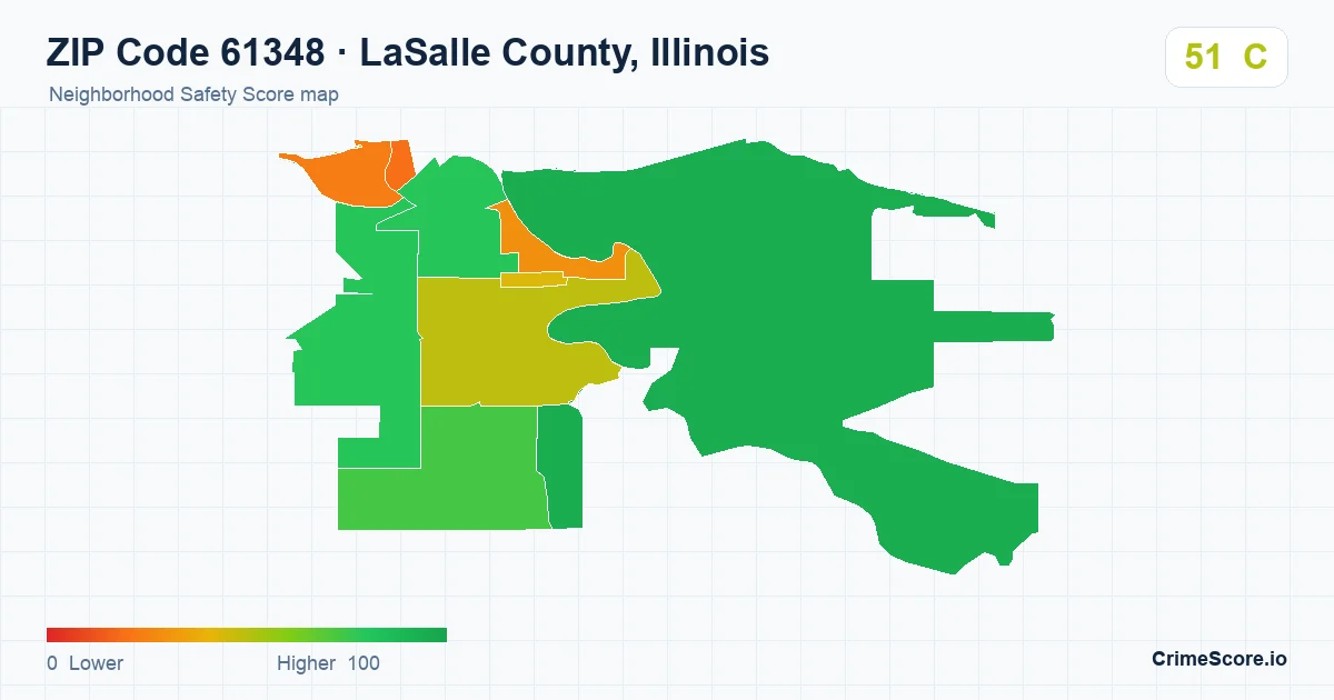 ZIP Code 61348 in LaSalle County, Illinois neighborhood Safety Score map