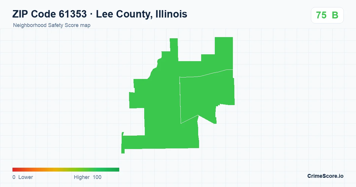 ZIP Code 61353 in Lee County, Illinois neighborhood Safety Score map