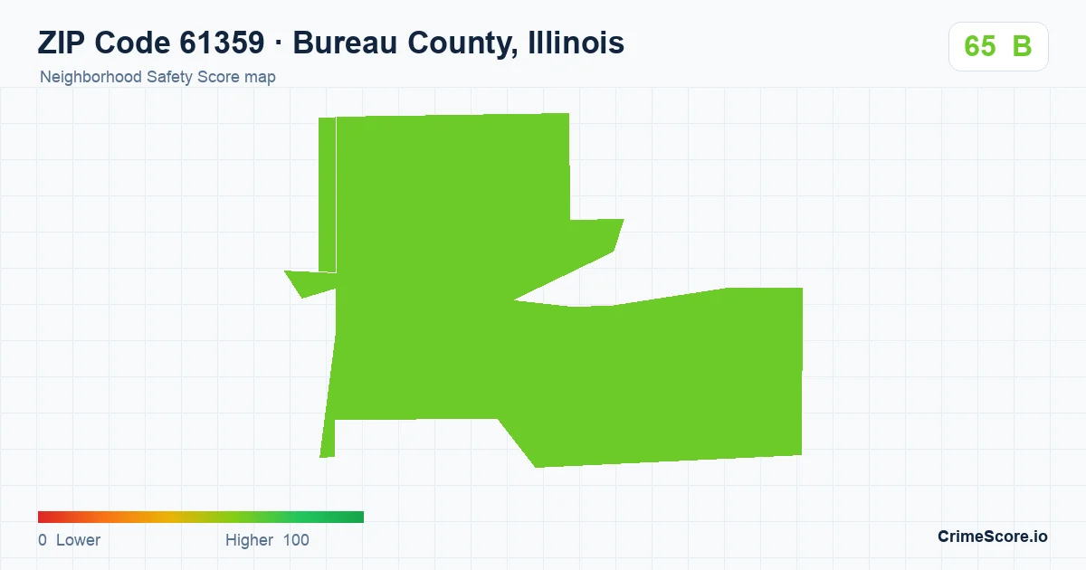 ZIP Code 61359 in Bureau County, Illinois neighborhood Safety Score map