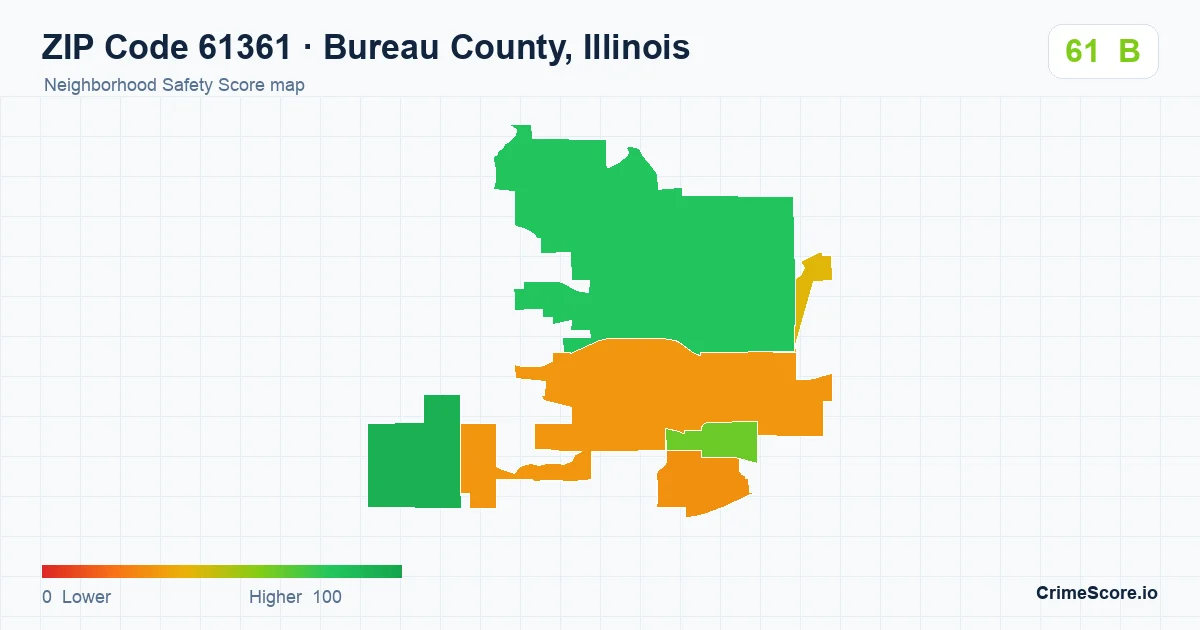 ZIP Code 61361 in Bureau County, Illinois neighborhood Safety Score map