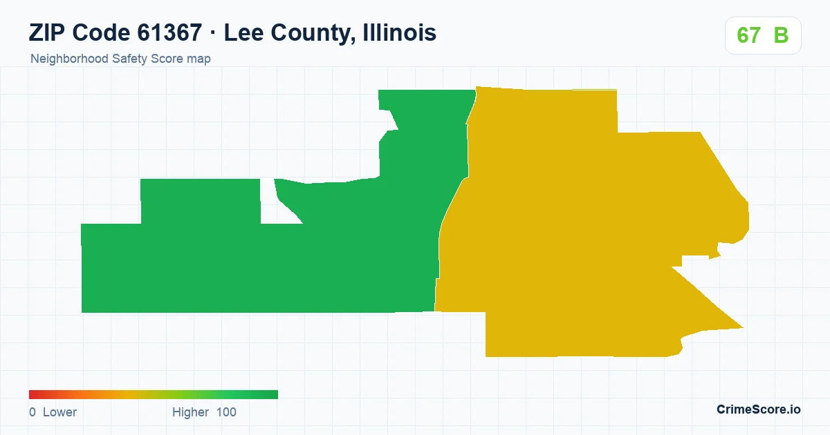 ZIP Code 61367 in Lee County, Illinois neighborhood Safety Score map