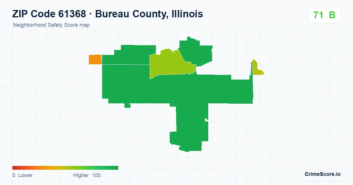 ZIP Code 61368 in Bureau County, Illinois neighborhood Safety Score map