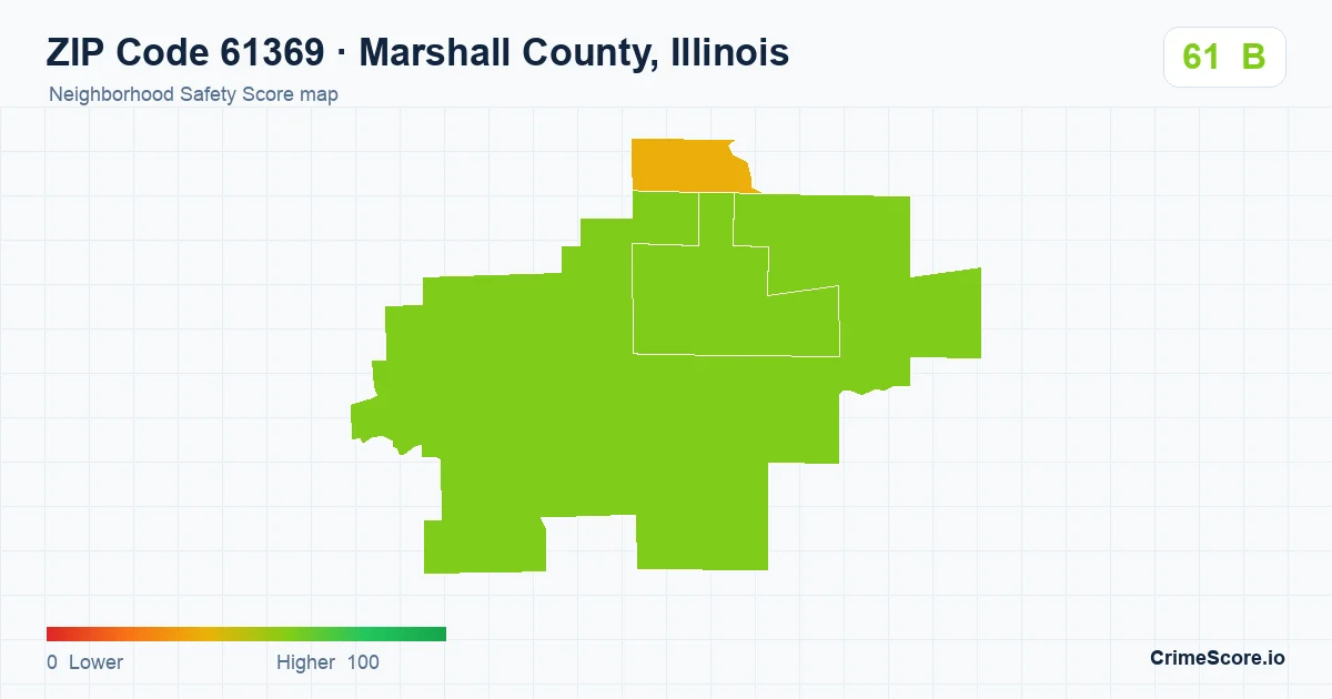 ZIP Code 61369 in Marshall County, Illinois neighborhood Safety Score map