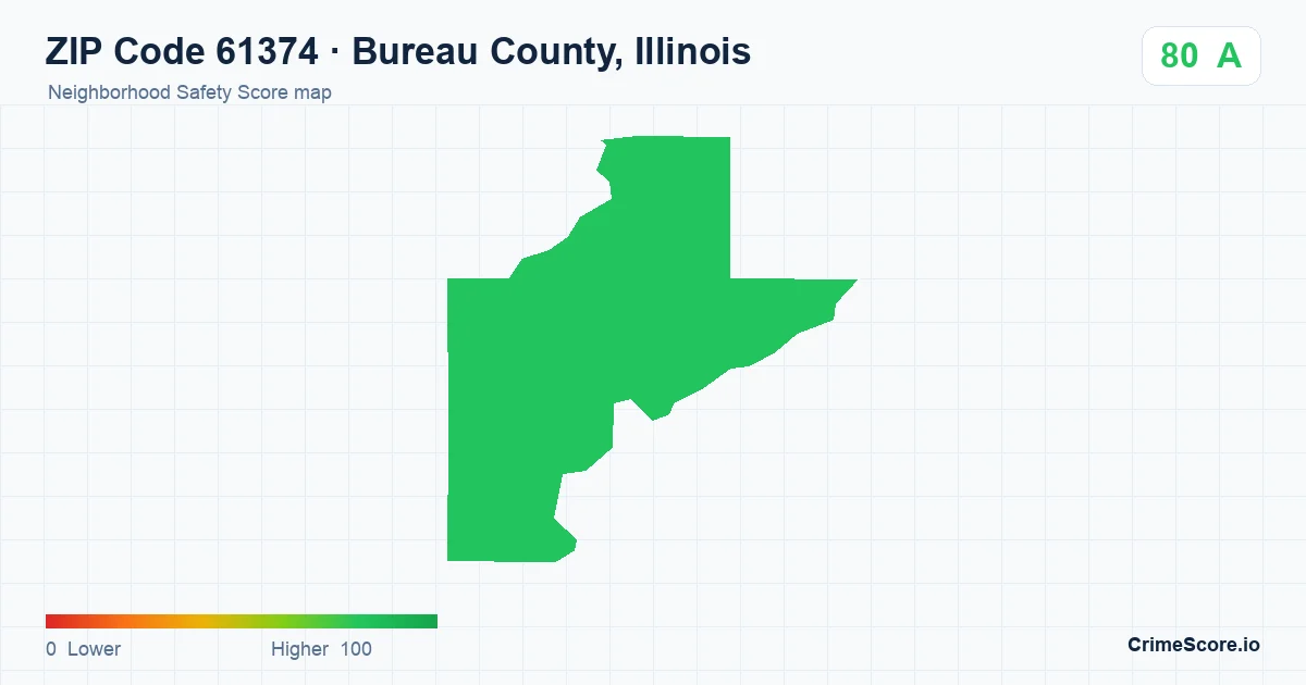 ZIP Code 61374 in Bureau County, Illinois neighborhood Safety Score map