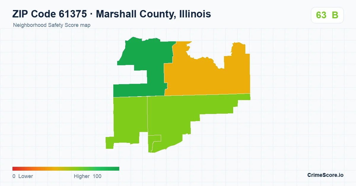 ZIP Code 61375 in Marshall County, Illinois neighborhood Safety Score map